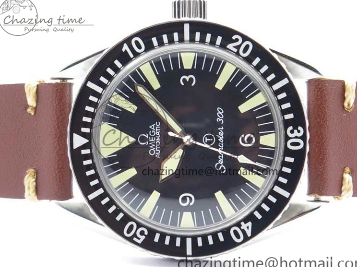 0322 Practical Vintage Seamaster 300 No Date T SS B12 Black Dial On Brown Leather Strap A2836 (Free Nylon Strap) 7910